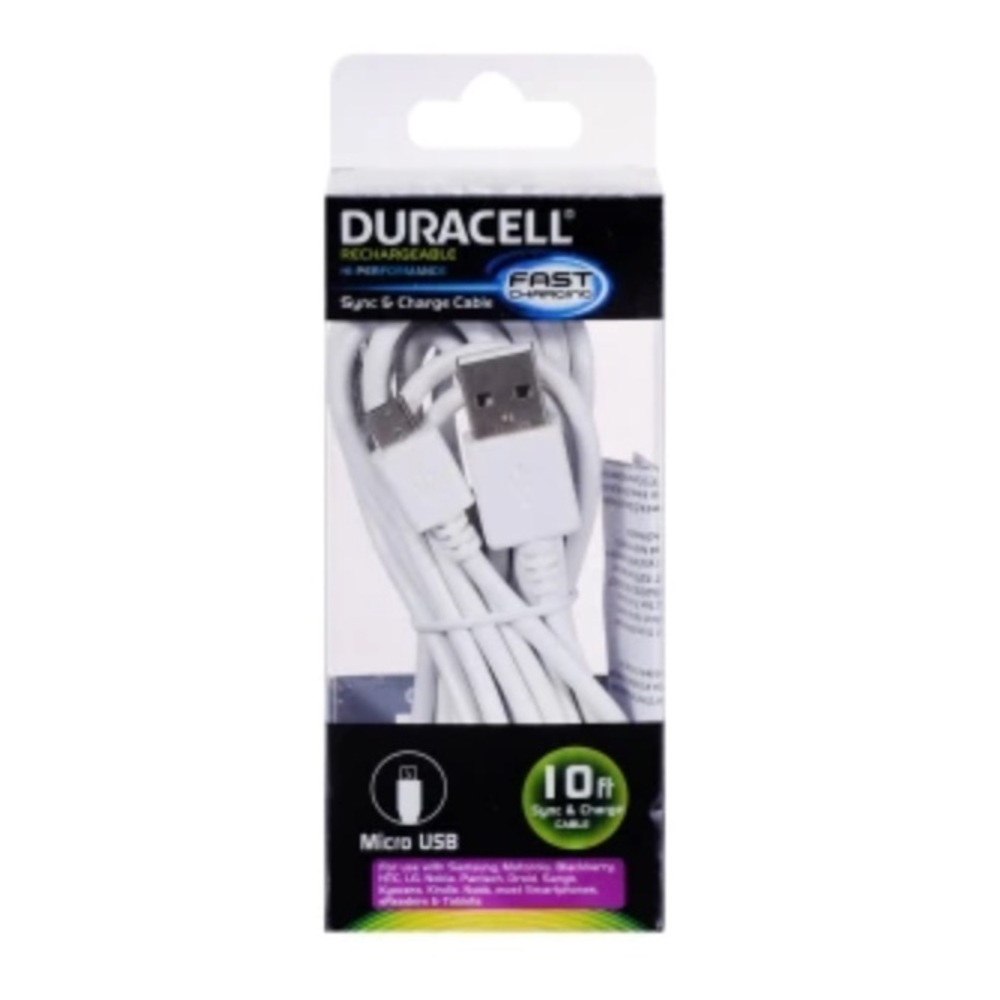 Duracell Sync Charge Micro USB Phone Charger 10 ft